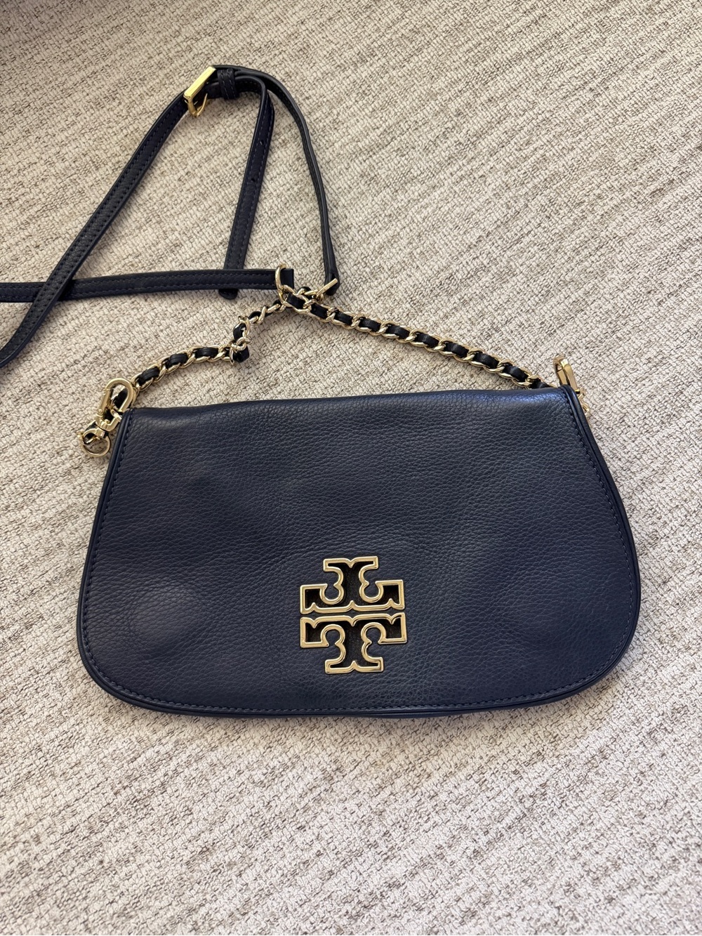 Tory Burch Navy Leather Crossbody with Gold Logo